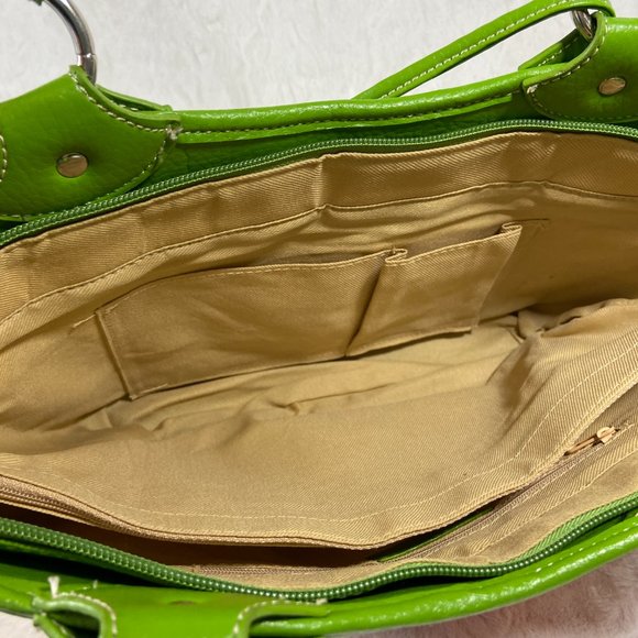 Fashion Handbag Multi Color Block style Bright Green Trim Jacquard - Picture 14 of 14